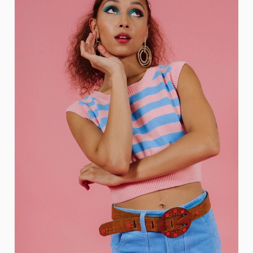 Hammies KNIT CROP TOP pink and Blue S